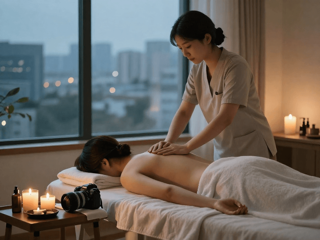 Enjoying a 서울출장마사지 in a tranquil home setting with a professional therapist.