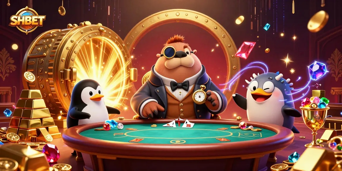 SHBET offers interactive gaming excitement featuring a walrus, dealer penguin, and a bluffing pufferfish.
