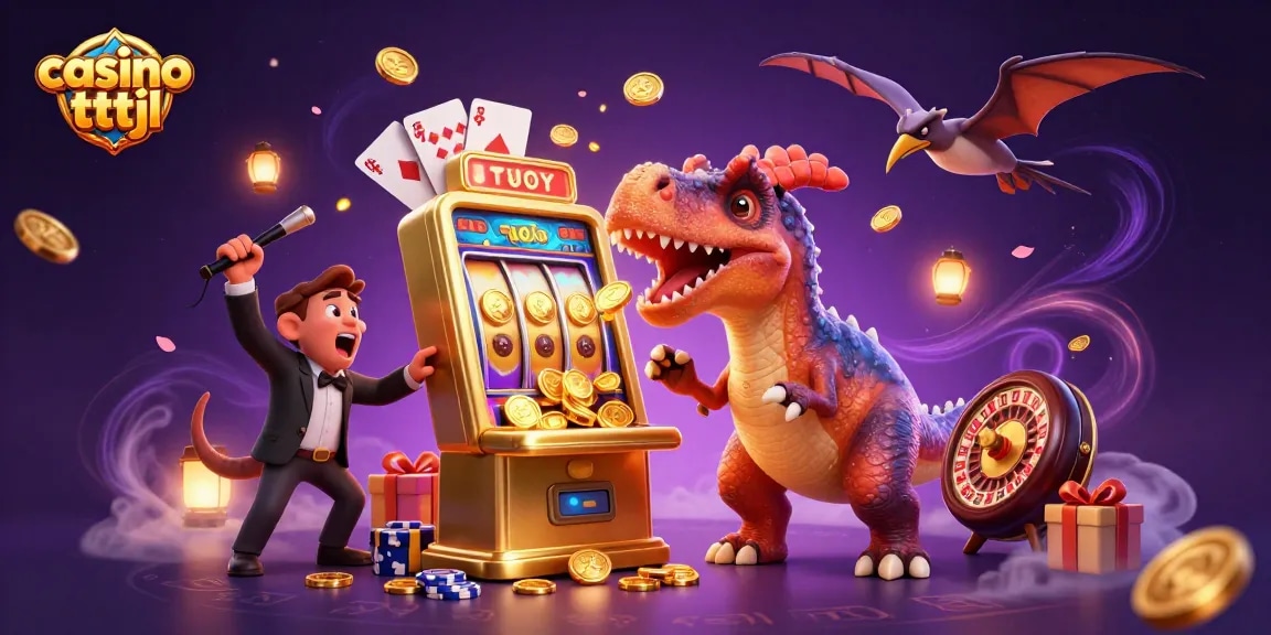 Catch golden coins at casino tttjl with dinosaurs and vibrant gaming elements.