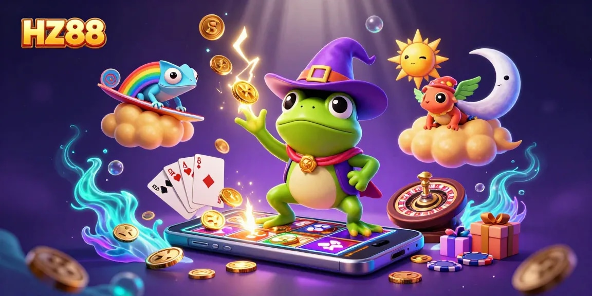 Experience the thrilling gaming world of HZ88 with lively characters and dynamic casino elements.
