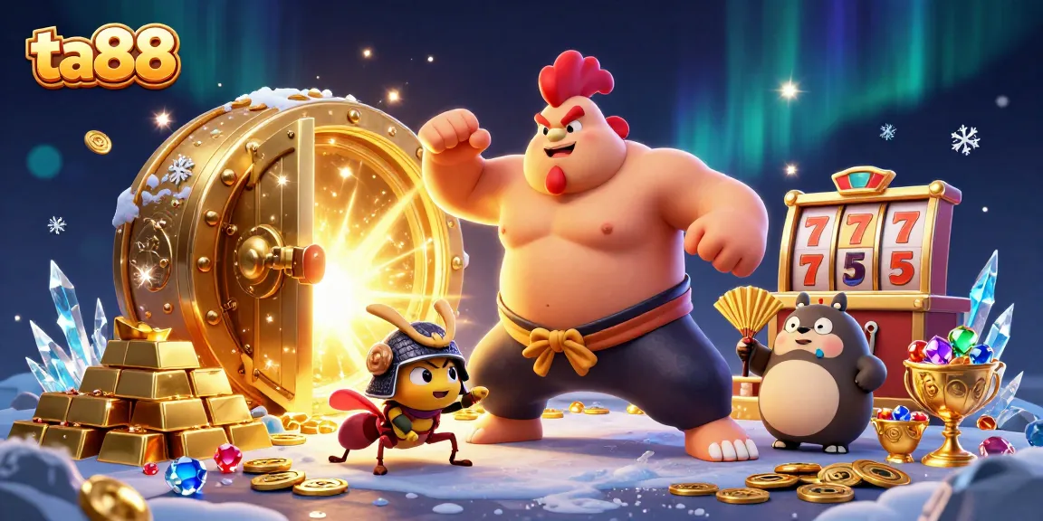 Experience big wins with ta88's exciting slot games featuring colorful characters and dynamic casino elements.