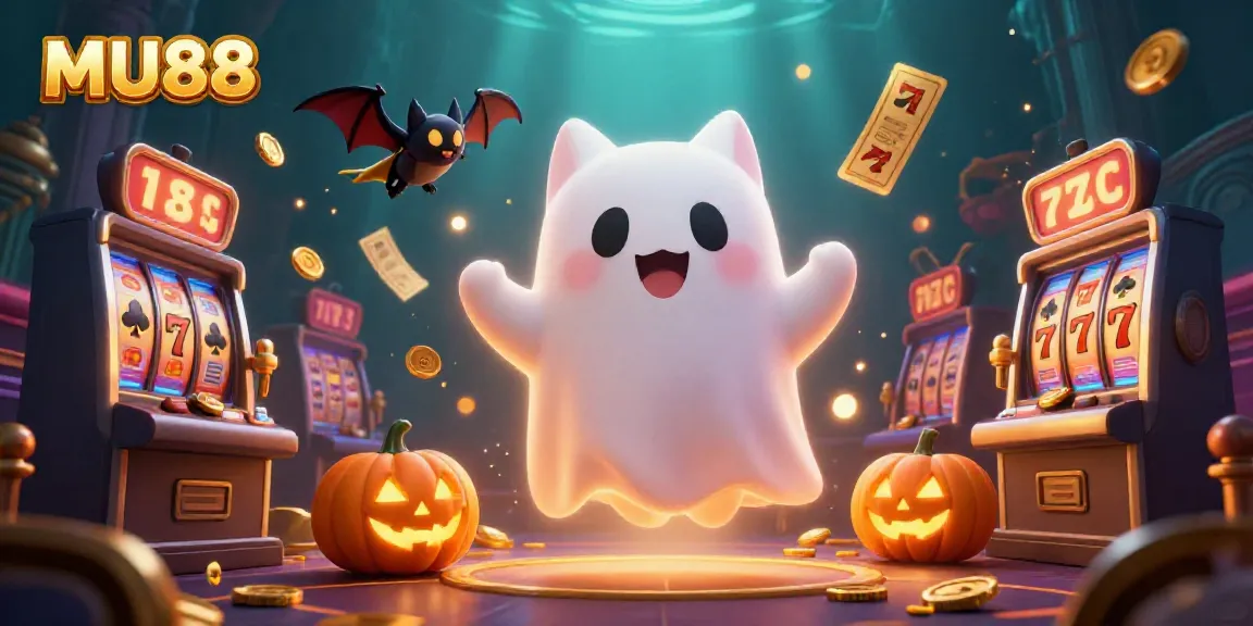 Experience the thrilling gameplay of MU88 in a vibrant casino scene with ghostly characters and exciting elements.