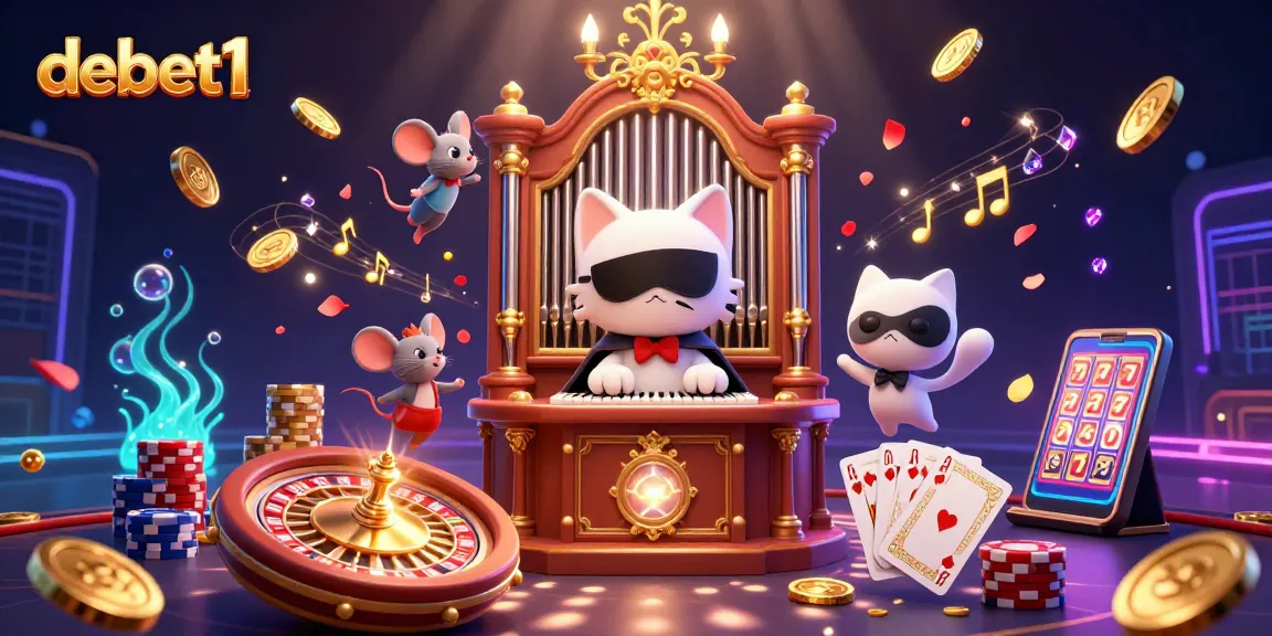 Spin to win at debet1, featuring a lively 3D casino scene with vibrant characters and gaming elements.