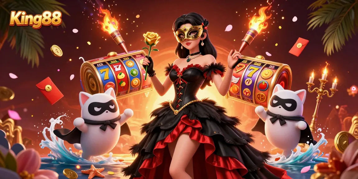 Experience thrilling action at King88 with 3D visuals of stunning casino elements and characters.