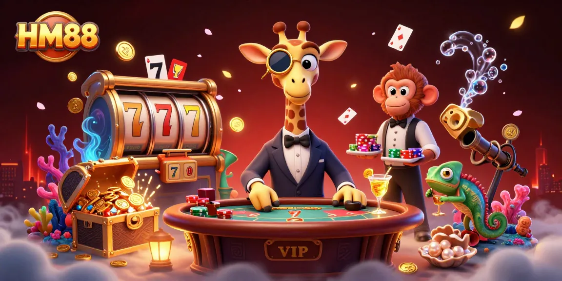 Engage in thrilling gameplay at HM88, where a high-roller giraffe brings the casino experience alive.