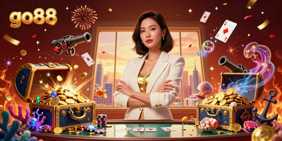 Experience thrilling bets with go88 in this vibrant casino scene featuring a glamorous Asian woman.