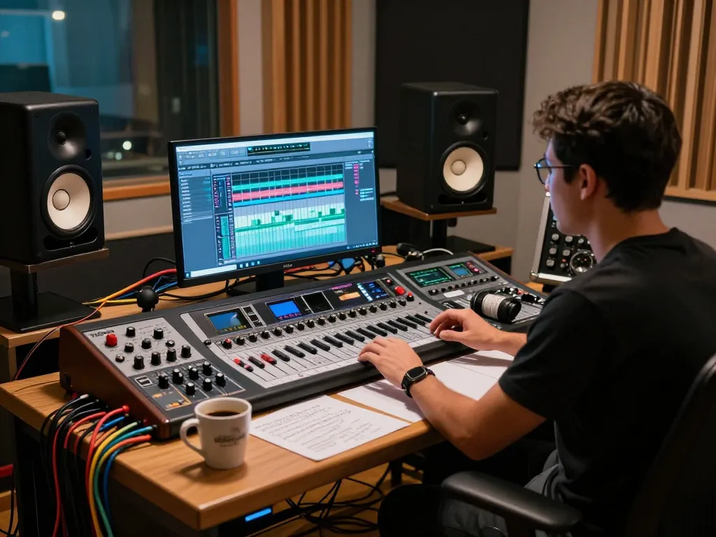 TASCAM DA88 multitrack recording in vibrant music studio with audio engineer.
