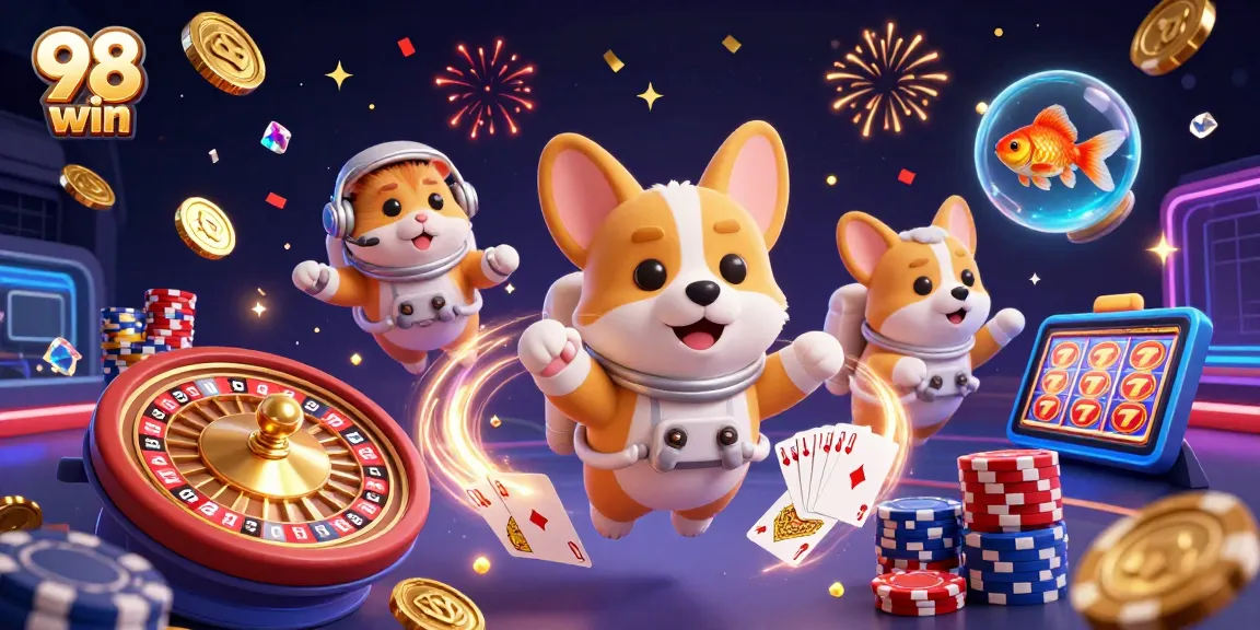 Experience thrilling gaming with 98 win in a vibrant space casino scene packed with action.