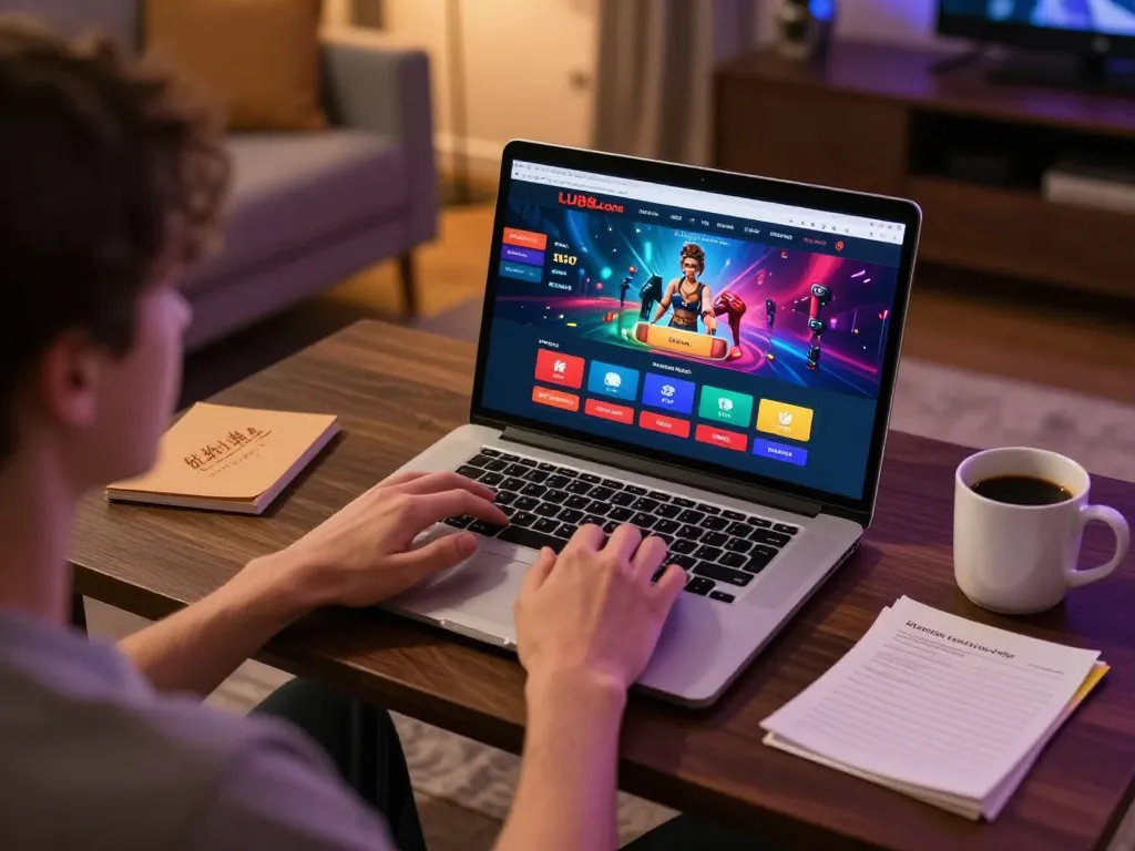 Engaging gameplay session on lu88.com from a cozy home setting, highlighting the online casino experience.