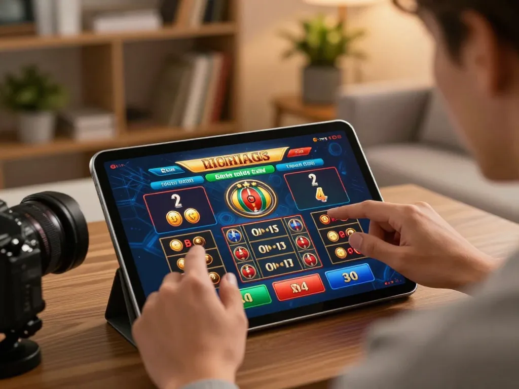 Engaging online gaming experience at tx88.bid, showcasing a user's tablet and cozy atmosphere.