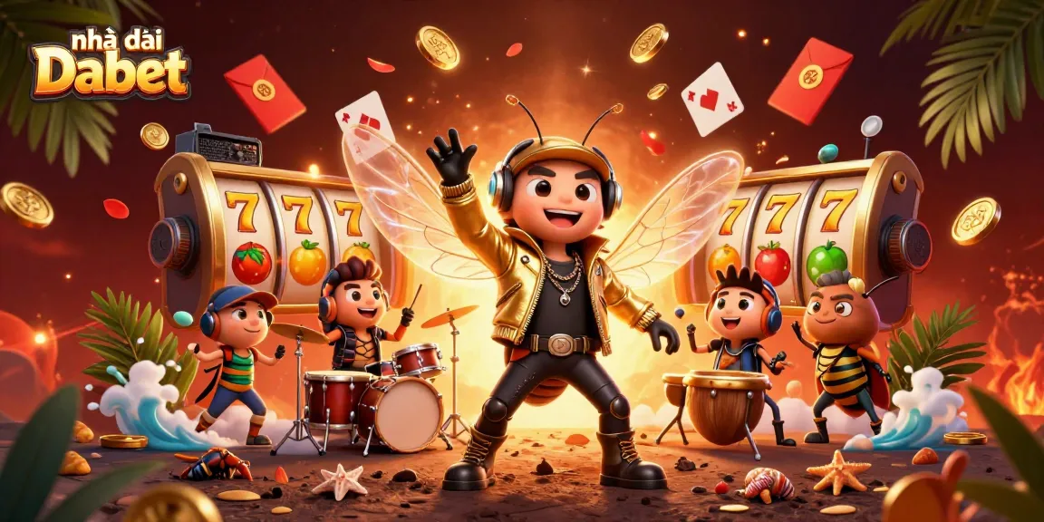 Engage with Nhà cái Dabet's exciting promotions amidst vibrant casino imagery and dynamic characters.