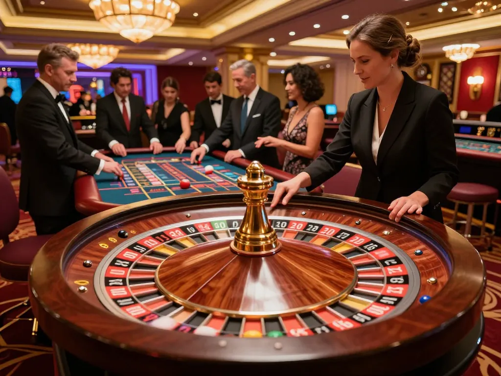 Experience the excitement at https://fabet.you/ as players engage with the roulette wheel in a luxurious casino setting
