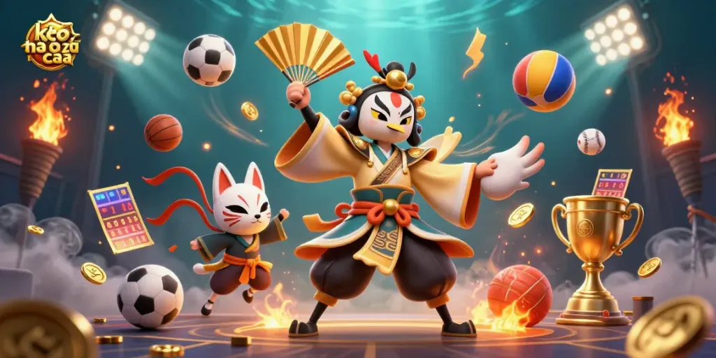 Experience the thrill of kèo nhà cái with dynamic sports elements and vibrant characters