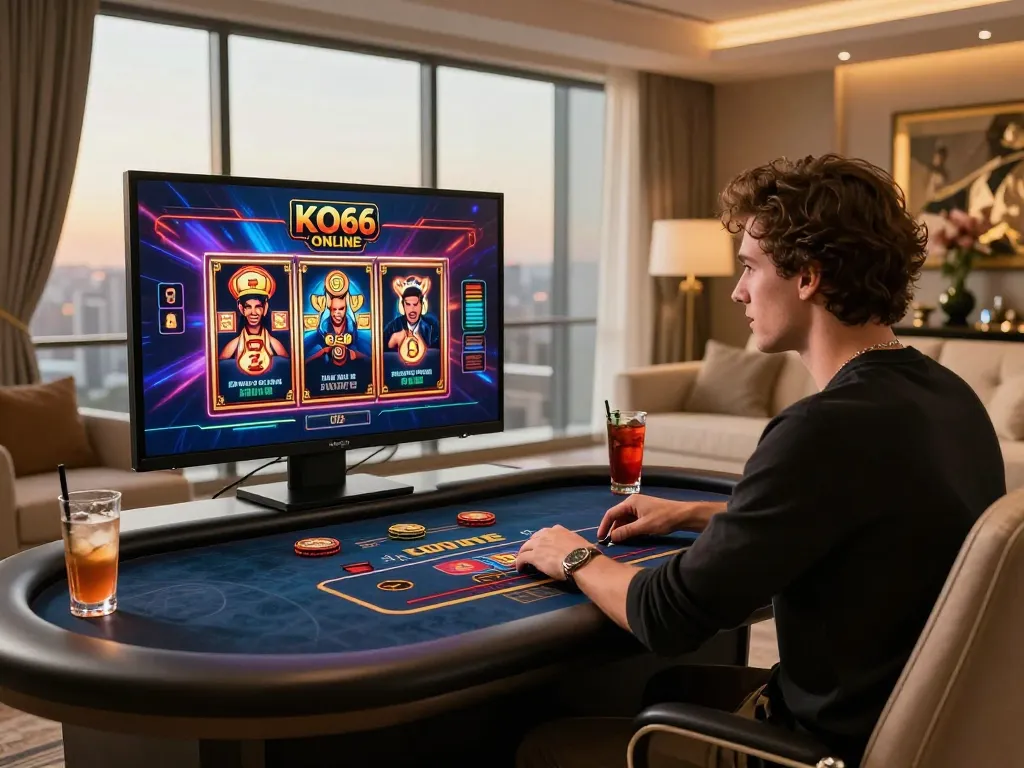 Experience KO66 ONLINE in a luxurious virtual casino setting, showcasing exciting games and immersive ambiance.