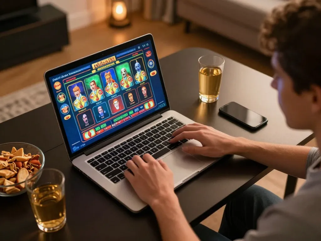 Player engaging with DW8 online casino game on laptop, showcasing vibrant game interface and strategic gameplay.