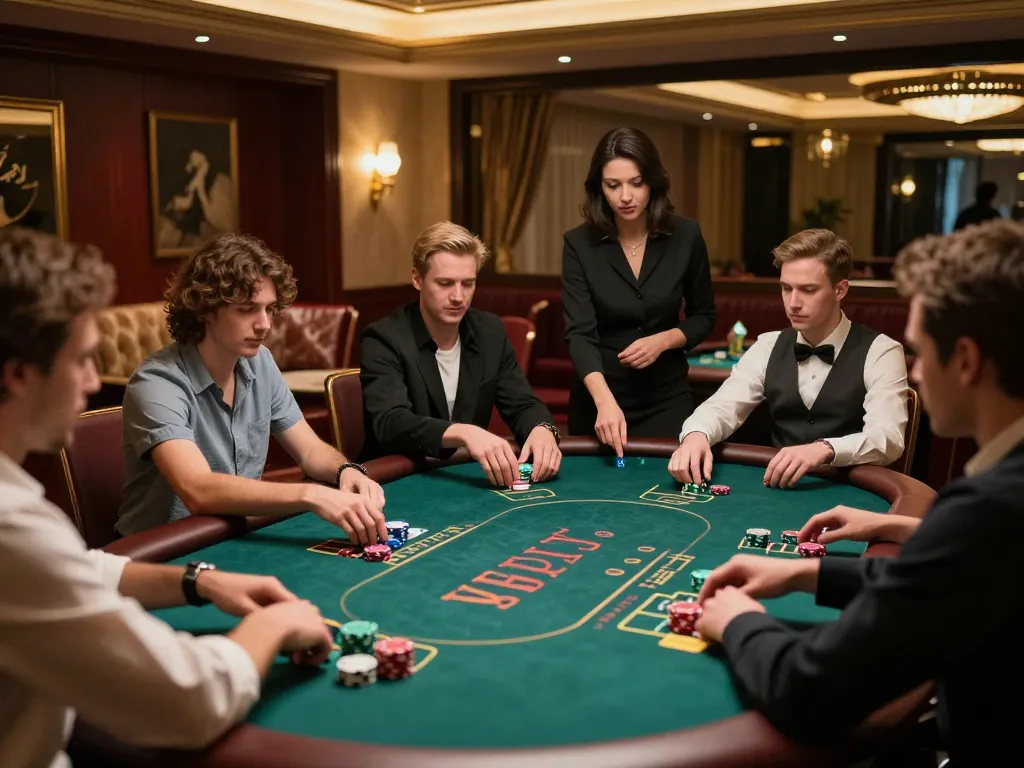 VIN88 players strategizing their next moves in an upscale poker room.