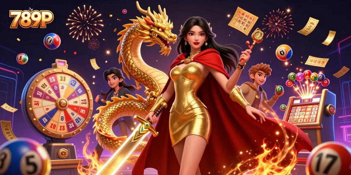 Experience thrilling wins with 789P in this vibrant online casino illustration bursting with exciting gaming elements.