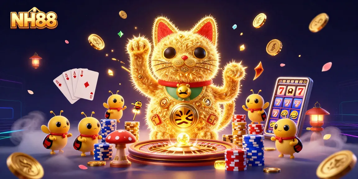 Experience winning moments at NH88 with a lively digital casino scene bursting with animated elements.