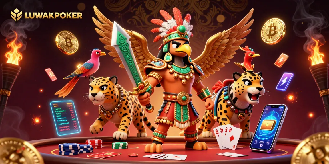 Join the thrilling LUWAKPOKER poker game alongside 3D warriors and vibrant coins!