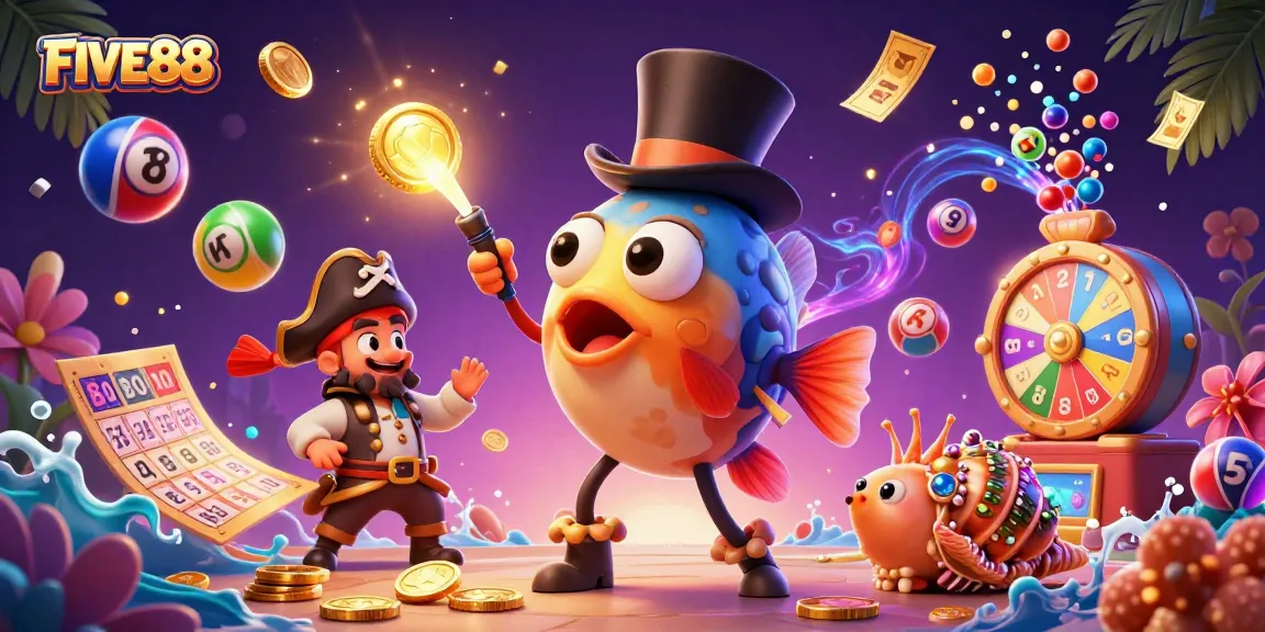 FIVE88 introduces vibrant casino excitement with golden coins, animated characters, and lively game elements.
