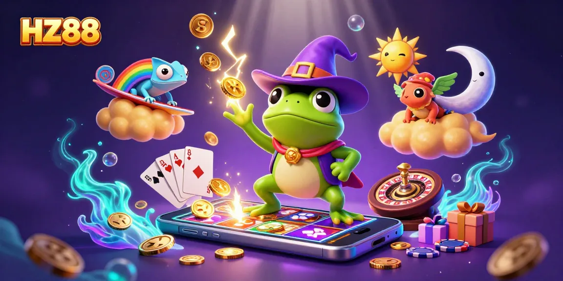 Experience the thrilling gaming world of HZ88 with lively characters and dynamic casino elements.