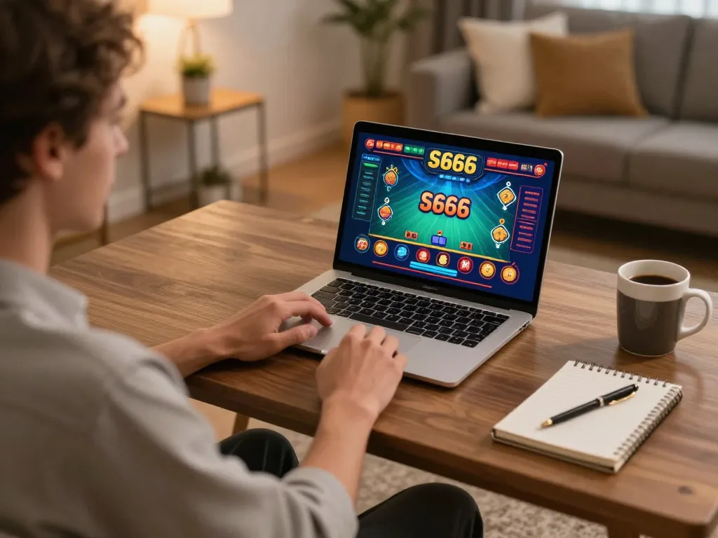 S666 player strategically engaging in online gaming session with laptop interface