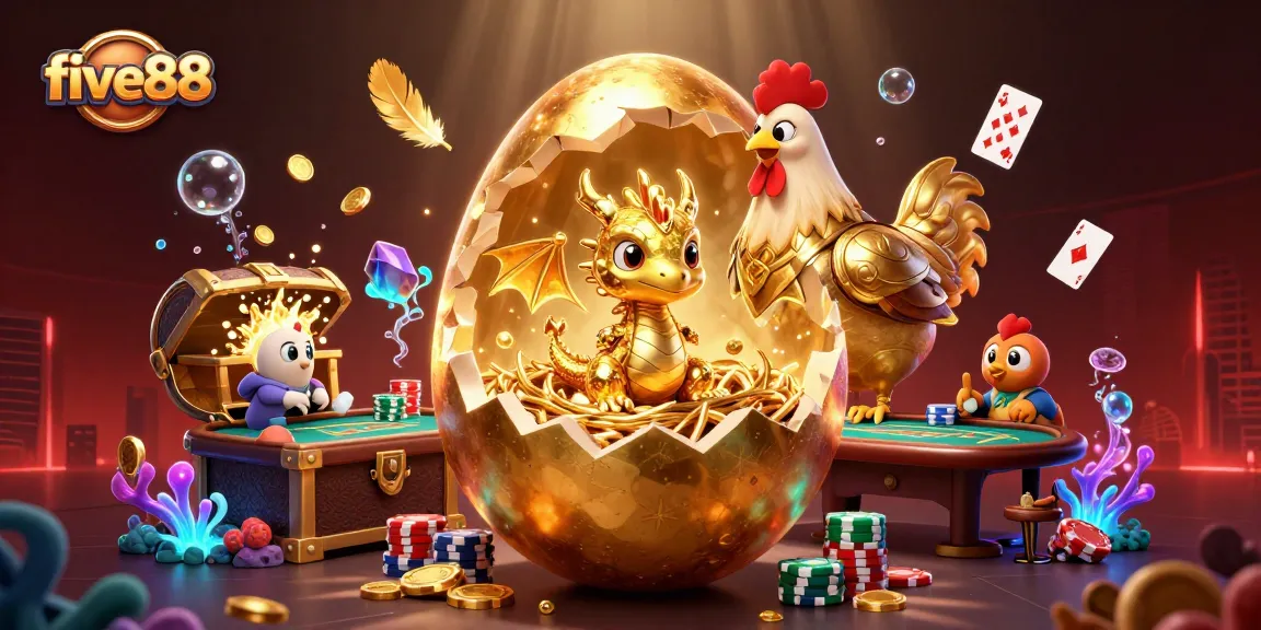 Engage with the gaming excitement at five88 featuring a golden dragon and poker-themed treasure.
