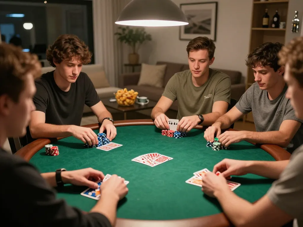 Engaged players at home poker night showcasing strategic gameplay in a cozy atmosphere, ideal for xo88.fam.