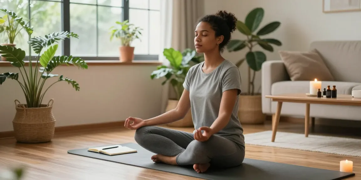 Mental wellness moment at home with rokok88, practicing mindfulness meditation and self-care.