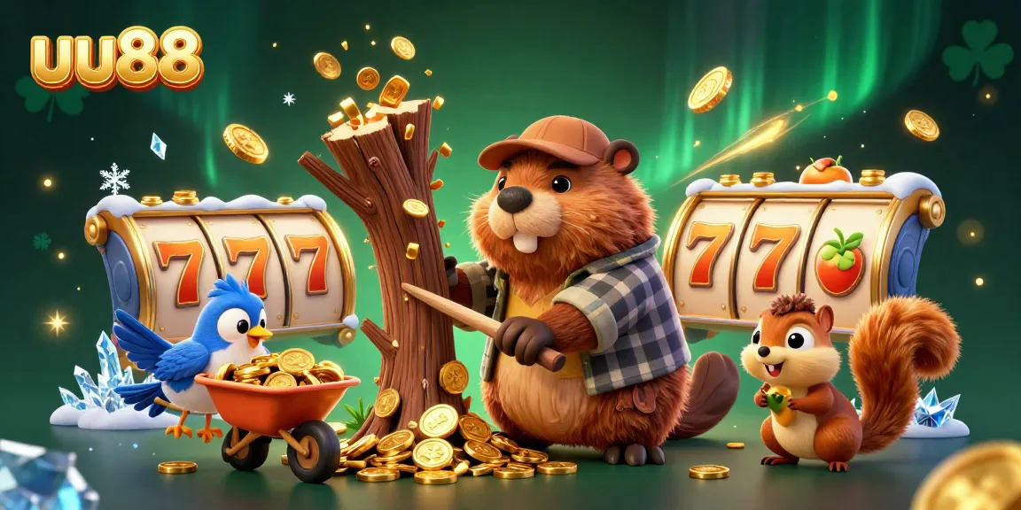 uu88 players enjoy spinning slot reels for gold coins in a vibrant casino illustration.