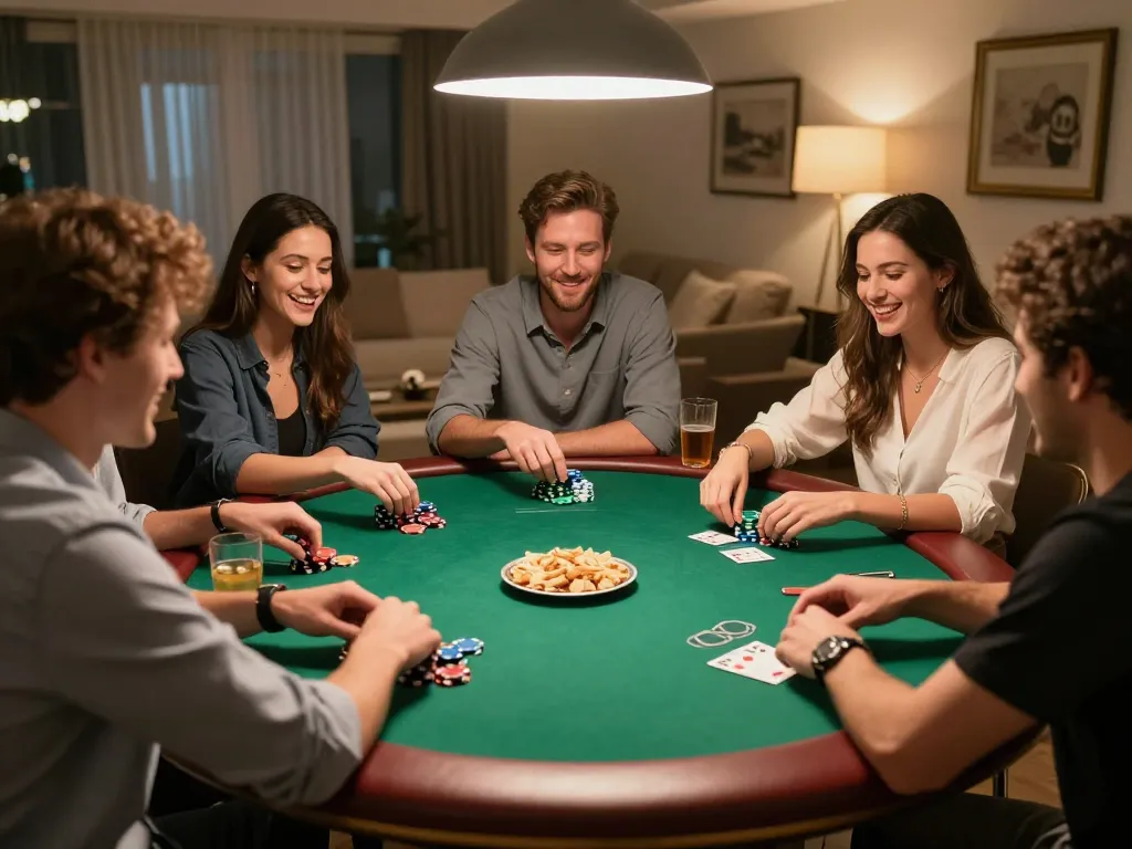 Players enjoy poker at home during a friendly competition while engaging with da88 strategies.