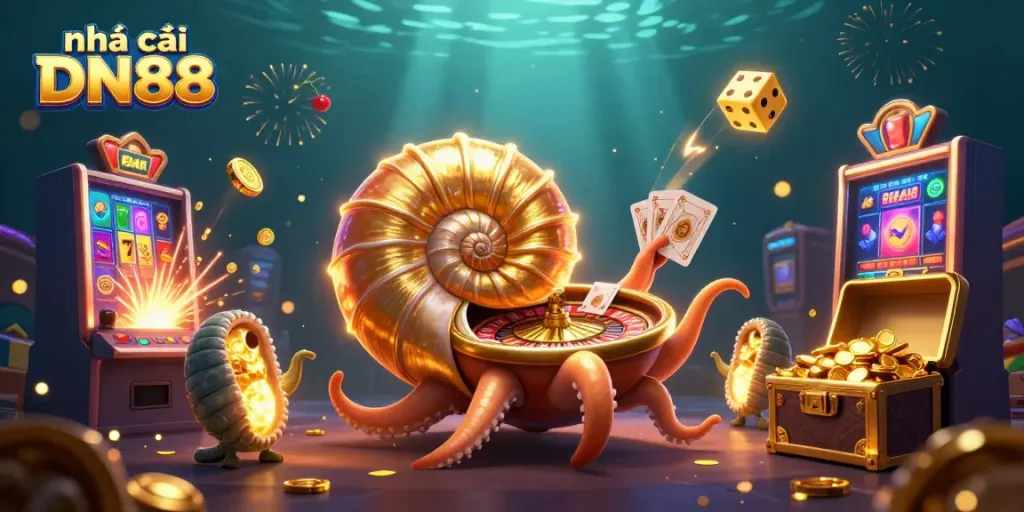 Experience the thrill at Nhà cái DN88 with vibrant casino elements and lively 3D characters.