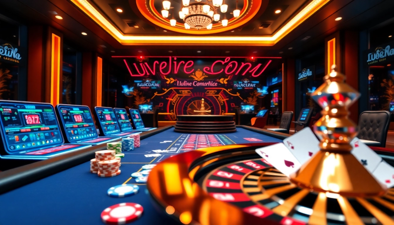 Experience the excitement of online gambling with Lu88k.com featuring a vibrant casino table and live dealer.
