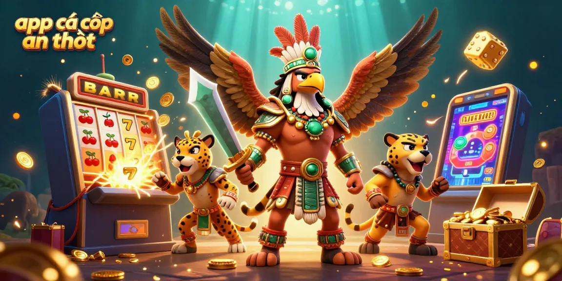 Win big with the app cá cược an toàn featuring 3D Aztec warriors amidst a casino explosion.