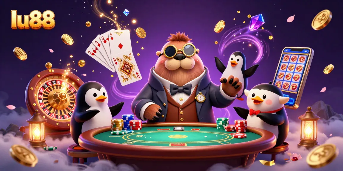 Play at lu88 with a jolly walrus and friends enjoying poker under the sea.
